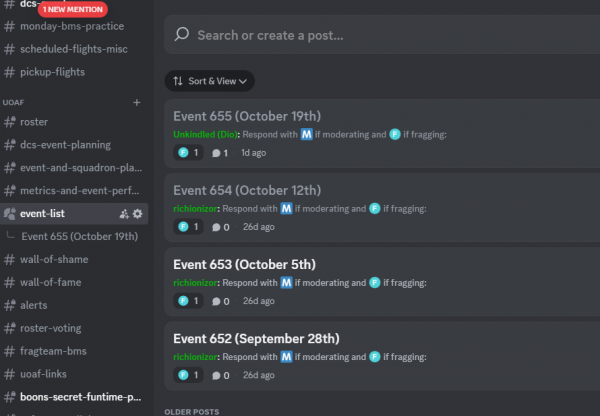 Discord event list view